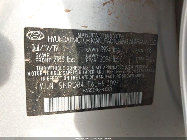 2020 Hyundai Elantra Sel მანქანა იყიდება აუქციონზე, vin: 5NPD84LF6LH513097, აუქციონის ნომერი: 44051490