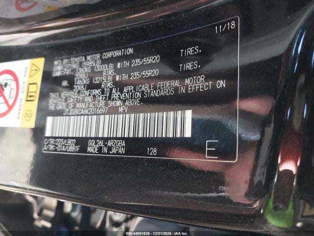 44051526 :رقم المزاد ، JTJDZKCA6K2016697 vin ، 2019 Lexus Rx 350l Premium مزاد بيع