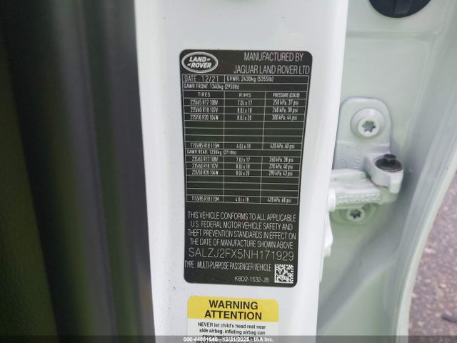 2022 LAND ROVER RANGE ROVER EVOQUE SALZJ2FX5NH171929 Photo 8