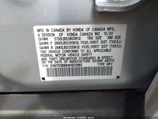 2004 ACURA MDX 2HNYD18684H502160 Photo 8