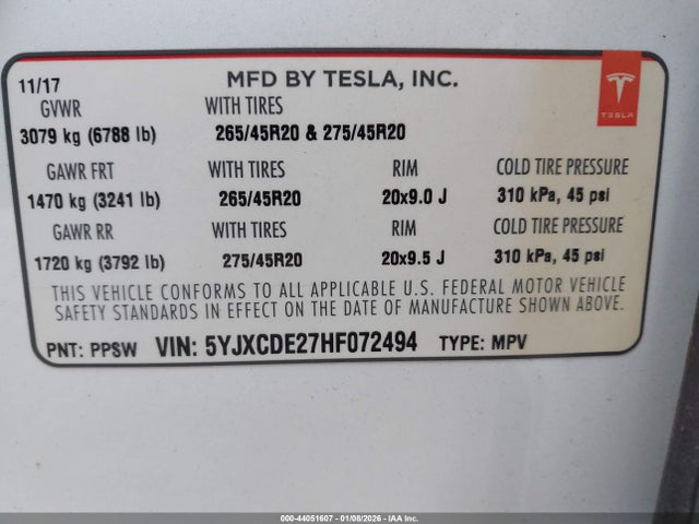 2017 TESLA MODEL X 5YJXCDE27HF072494 Photo 8