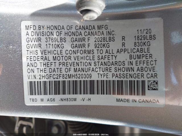 2021 HONDA CIVIC 2HGFC2F82MH520309 Photo 8