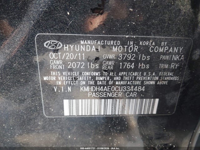 Продажа на аукционе авто 2012 Hyundai Elantra Limited (ulsan Plant), vin: KMHDH4AE0CU334484, номер лота: 44051721