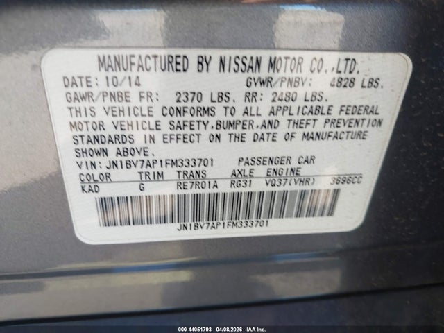 2015 INFINITI Q50 JN1BV7AP1FM333701 Photo 8