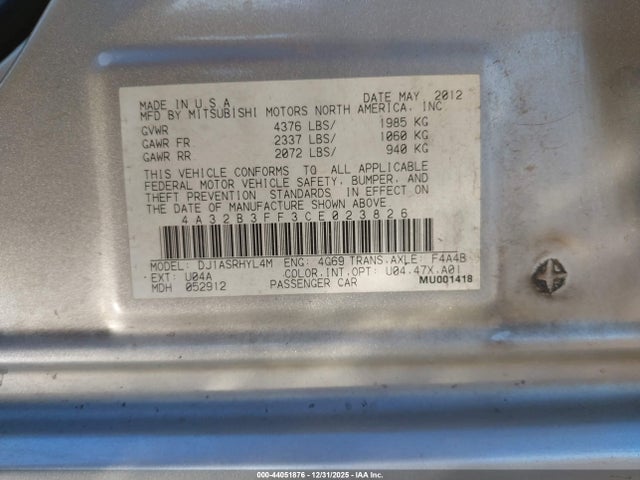 2012 MITSUBISHI GALANT 4A32B3FF3CE023826 Photo 8