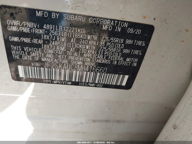 44051917 :رقم المزاد ، JF2SKAUC8MH416660 vin ، 2021 Subaru Forester Limited مزاد بيع