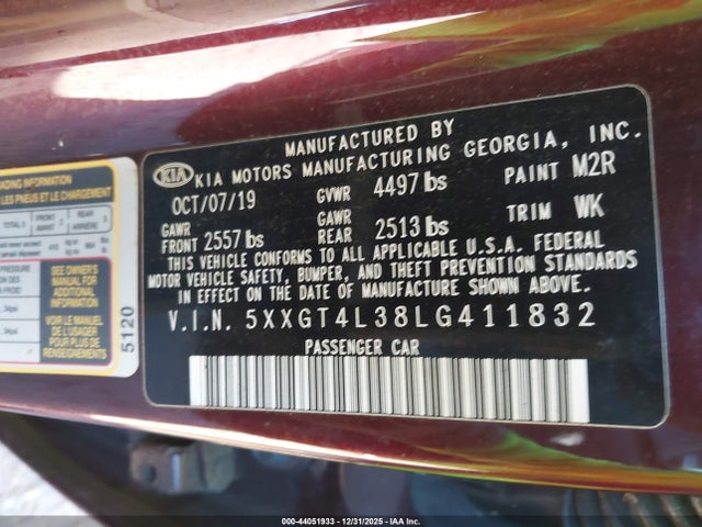 Auction sale of the 2020 Kia Optima Lx, vin: 5XXGT4L38LG411832, lot number: 44051933