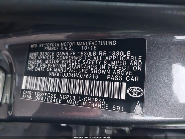 VNKKTUD34HA076216 Toyota YARIS L