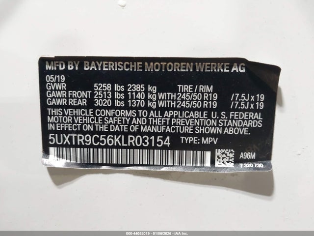 Aukcja sprzedaży 2019 Bmw X3 Xdrive30i, vin: 5UXTR9C56KLR03154, numer aukcji: 44052019