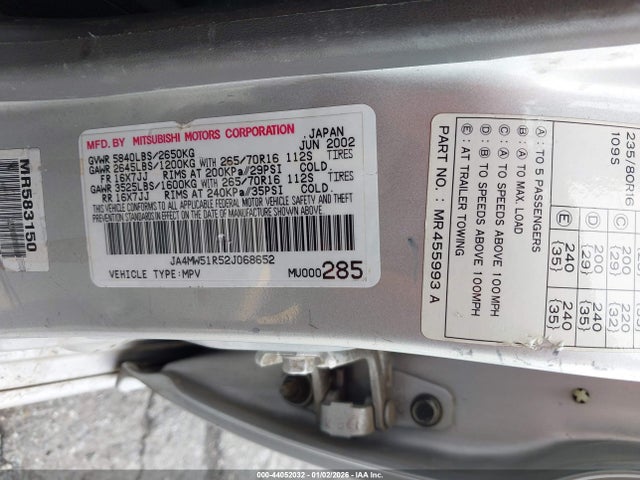 2002 MITSUBISHI MONTERO JA4MW51R52J068652 Photo 8