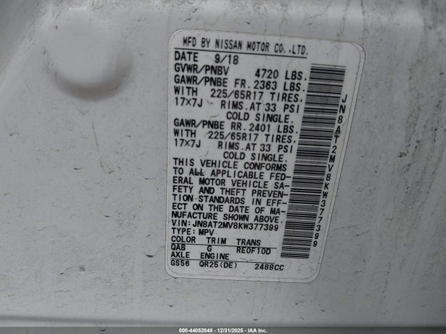 Nissan ROGUE SV 2019 JN8AT2MV8KW377399 Image 9