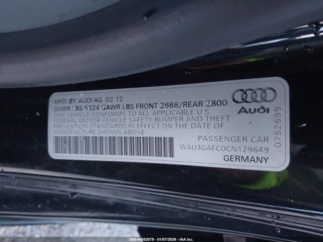 Aukcja sprzedaży 2012 Audi A7 Premium, vin: WAU3GAFC0CN129649, numer aukcji: 44052079