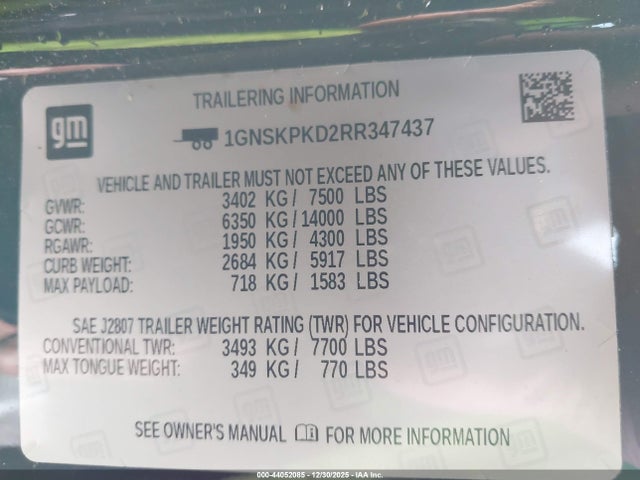 1GNSKPKD2RR347437 Chevrolet Tahoe 4wd Z71