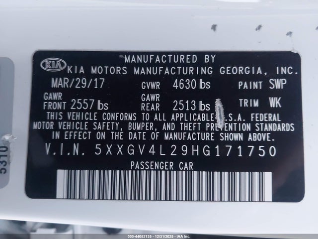 5XXGV4L29HG171750 KIA Optima Sxl Turbo