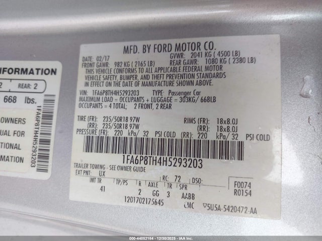 Ford Mustang Ecoboost 2017 1FA6P8TH4H5293203 Image 9