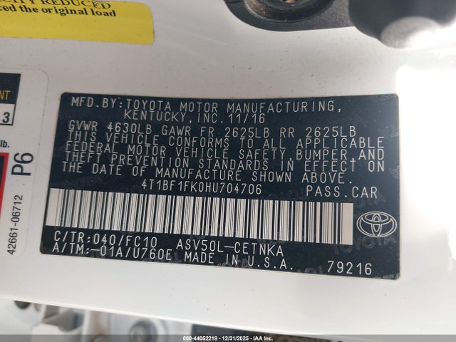 Toyota CAMRY LE 2017 4T1BF1FK0HU704706 Image 9