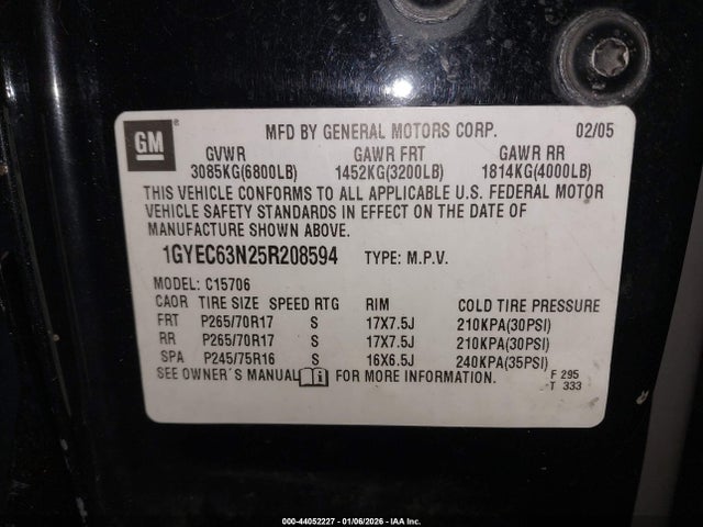 2005 CADILLAC ESCALADE 1GYEC63N25R208594 Photo 8