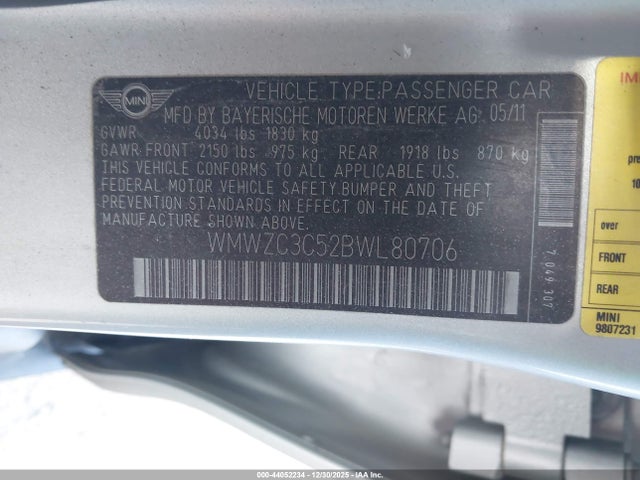 2011 MINI COOPER S COUNTRYMAN WMWZC3C52BWL80706 Photo 8