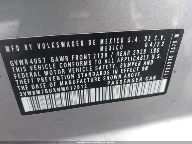 3VWBM7BUXNM012812 Volkswagen Jetta 1.5t Sport