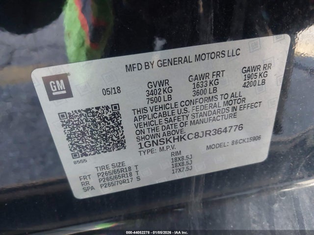 1GNSKHKC8JR364776 Chevrolet Suburban Lt