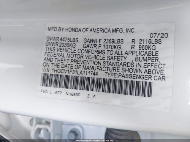2020 HONDA ACCORD 1HGCV1F31LA111744 Photo 8