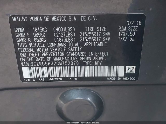 2016 HONDA HR-V 3CZRU5H32GM752078 Photo 8