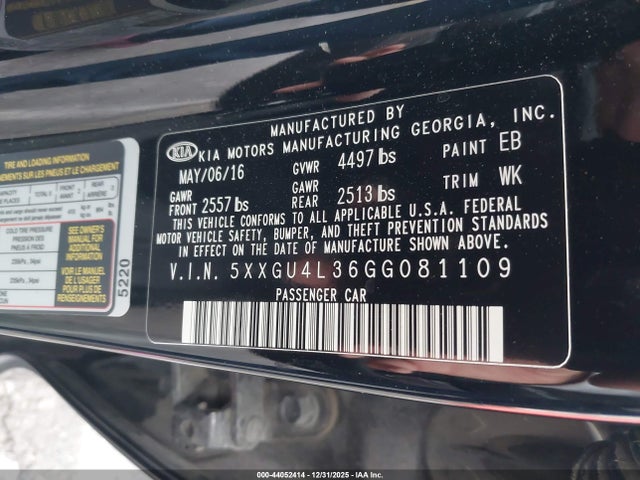 5XXGU4L36GG081109 KIA OPTIMA EX