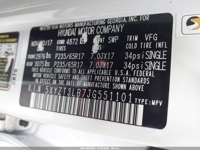 5XYZT3LB7JG551101 Hyundai Santa Fe Sport 2.4l
