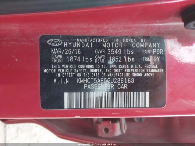 KMHCT5AE5GU286163 Hyundai ACCENT SE