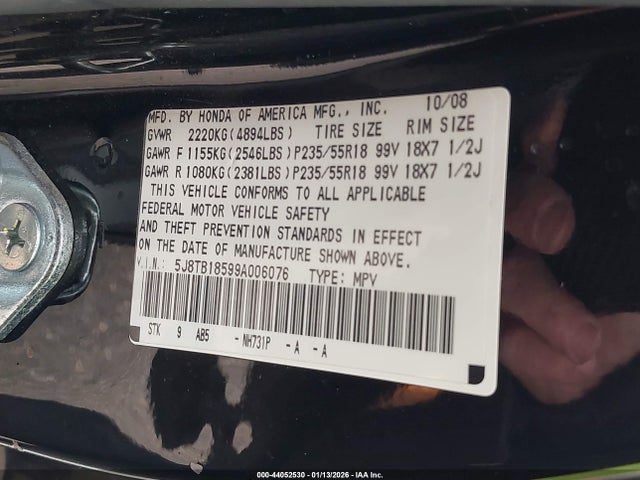 Aukcja sprzedaży 2009 Acura Rdx, vin: 5J8TB18599A006076, numer aukcji: 44052530