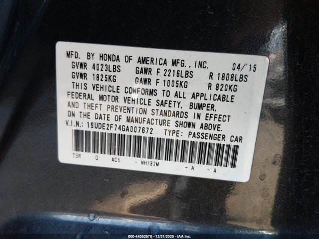 44052570 :رقم المزاد ، 19UDE2F74GA007672 vin ، 2016 Acura Ilx Premium Package/technology Plus Package مزاد بيع