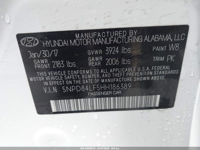 5NPD84LF5HH186389 Hyundai ELANTRA SE
