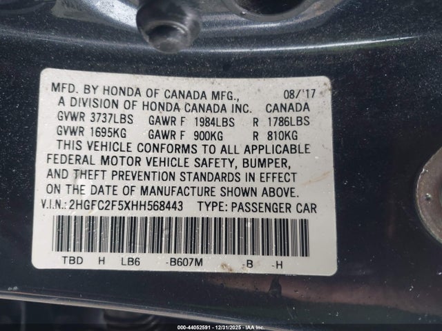 Honda Civic Lx 2017 2HGFC2F5XHH568443 Image 9