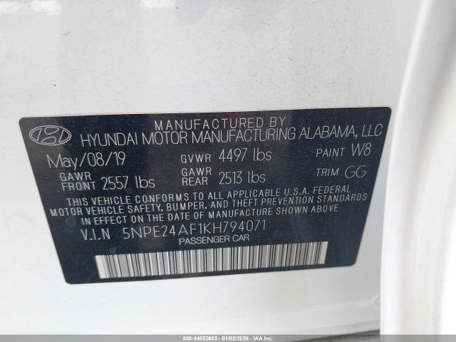 5NPE24AF1KH794071 Hyundai SONATA SE