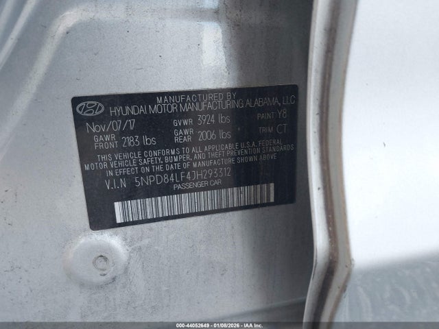 5NPD84LF4JH293312 Hyundai Elantra Limited