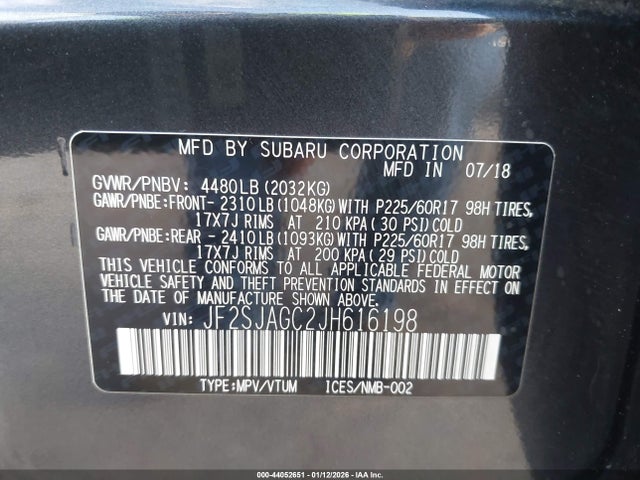 44052651 :رقم المزاد ، JF2SJAGC2JH616198 vin ، 2018 Subaru Forester 2.5i Premium مزاد بيع