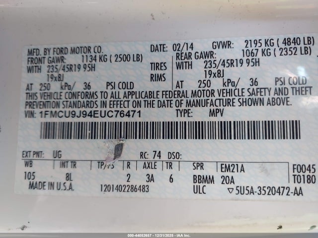 Ford Escape Titanium 2014 1FMCU9J94EUC76471 Image 9