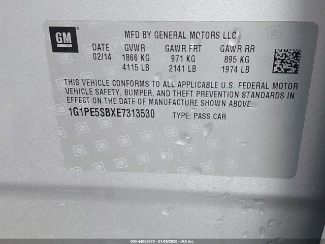 1G1PE5SBXE7313530 Chevrolet Cruze 2lt Auto