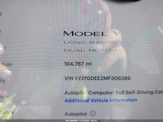 2021 Tesla Model Y Long Range Dual Motor All-wheel Drive მანქანა იყიდება აუქციონზე, vin: 5YJYGDEE2MF306389, აუქციონის ნომერი: 44052689