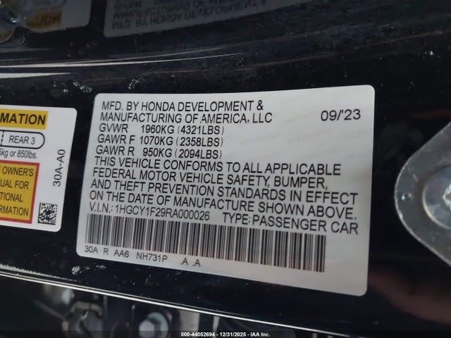 1HGCY1F29RA000026 Honda ACCORD LX