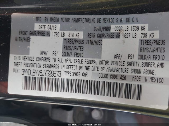 3MYDLBYV6JY329573 Toyota YARIS IA