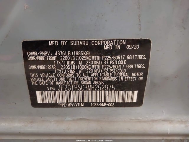 44052754 :رقم المزاد ، JF2GTHSC3MH252975 vin ، 2021 Subaru Crosstrek Sport مزاد بيع