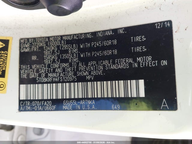 Toyota Highlander Le Plus V6 2015 5TDBKRFH4FS120975 Image 9