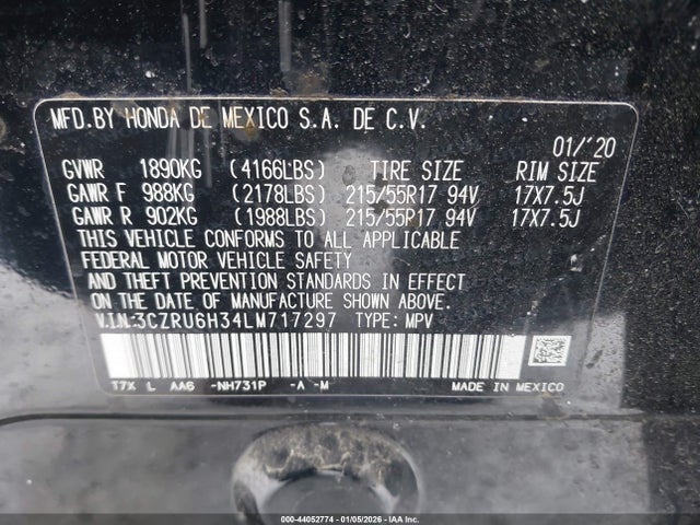 3CZRU6H34LM717297 Honda Hr-v Awd Lx