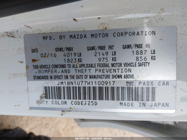 44052786 :رقم المزاد ، JM1BN1U77H1100917 vin ، 2017 Mazda Mazda3 Sport مزاد بيع