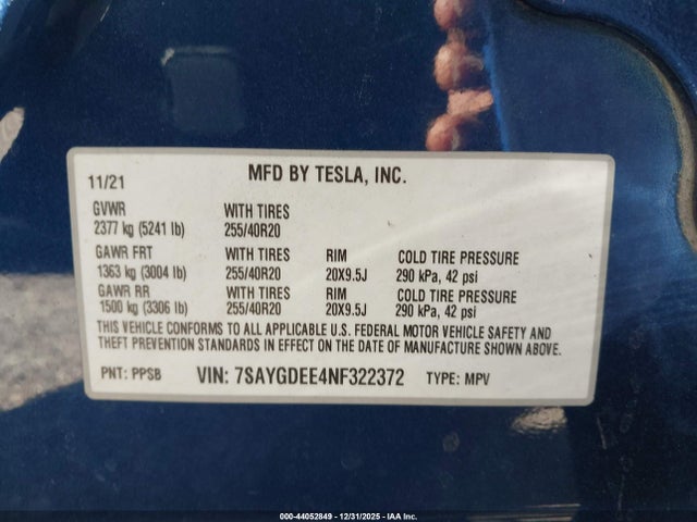 2022 TESLA MODEL Y 7SAYGDEE4NF322372 Photo 8