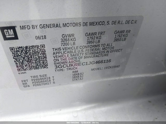 3GCUKREC1JG466116 Chevrolet Silverado 1500 1lt