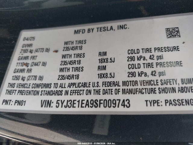2025 TESLA MODEL 3 5YJ3E1EA9SF009743 Photo 8