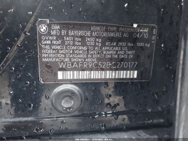 2011 BMW 550I WBAFR9C52BC270177 Photo 8