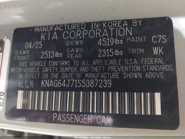 KNAG64J71S5387239 KIA K5 Gt-line
